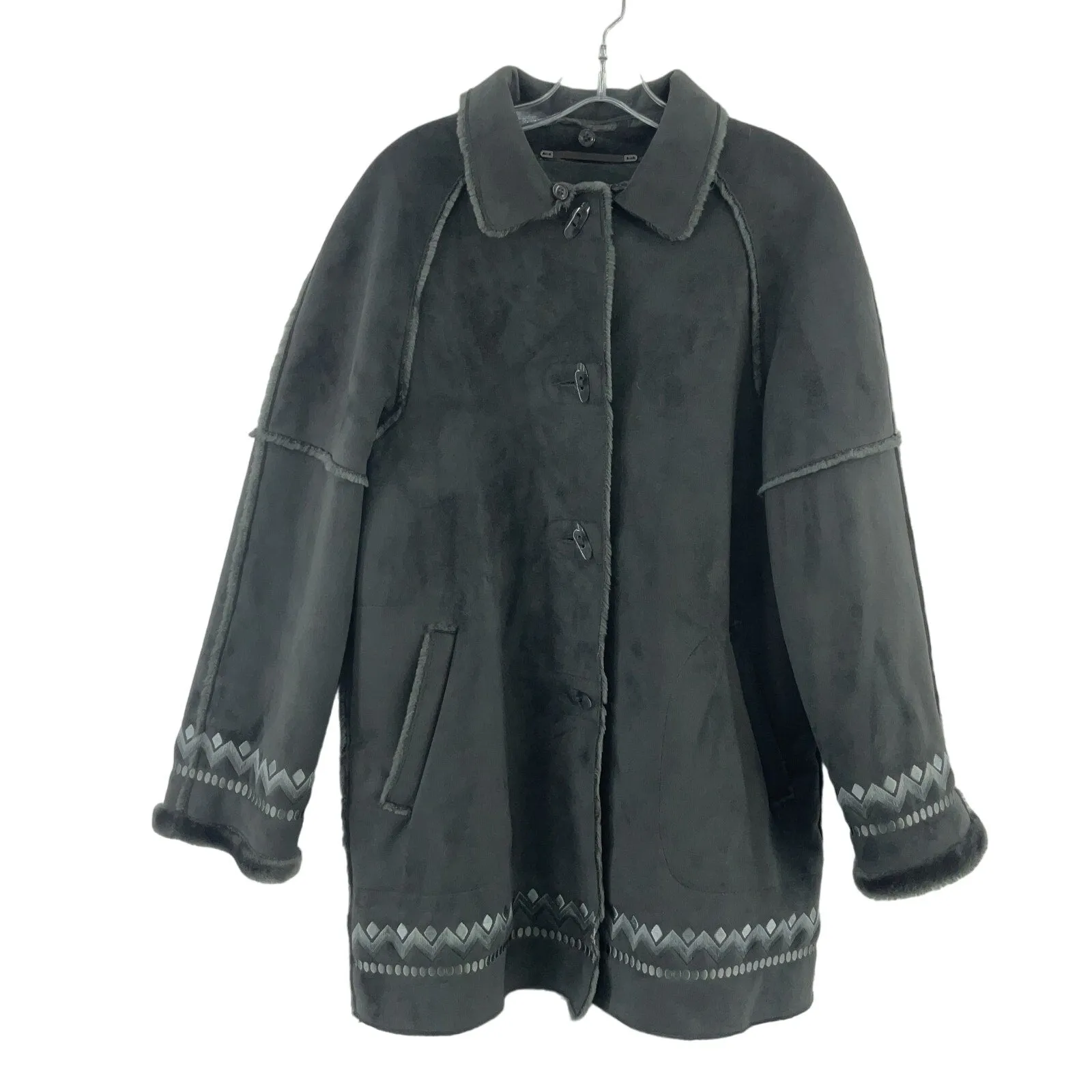1 Madison Women's Gray Faux Suede Winter Pea Coat Polyester Size Small Preowned