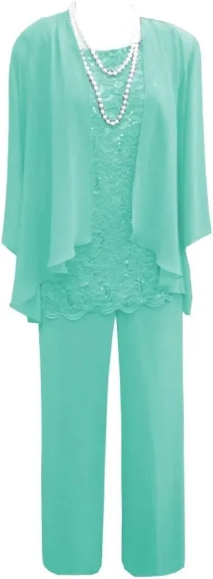 3 Piece Mother of The Bride Dress Pant Suit with Jacket Long Chiffon Formal Dresses for Women Wedding Guest