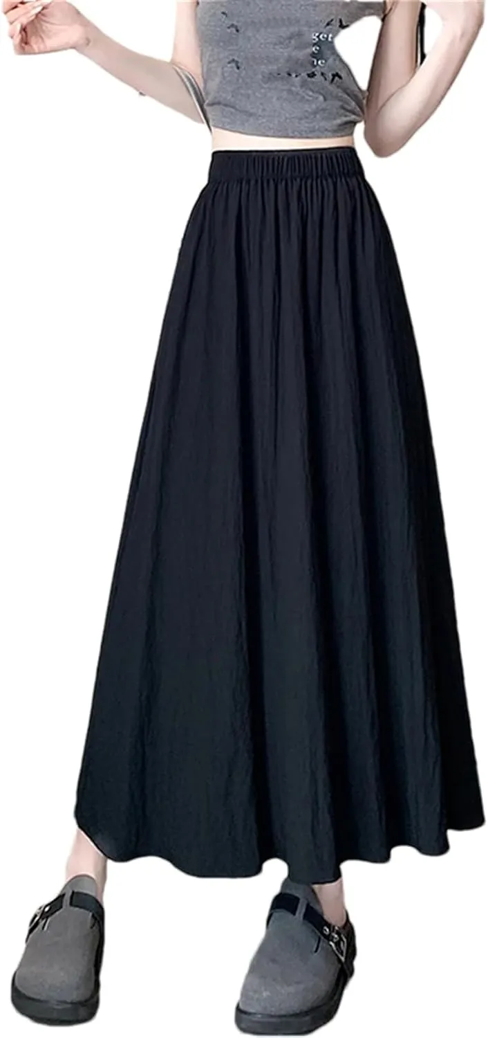 Adhdyuud Women's Casual Pleated A-Line Skirts Summer High Waist Solid Skirts