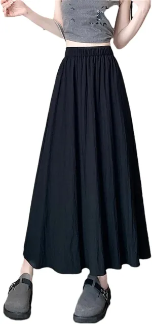 Adhdyuud Women's Casual Pleated A-Line Skirts Summer High Waist Solid Skirts