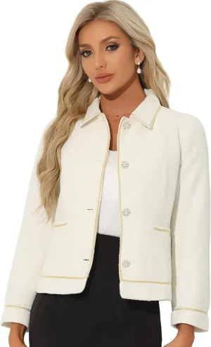 Allegra K Tweed Blazer for Women's Plaid Long Sleeve Vintage Outwear Work Office Short Jacket Coat
