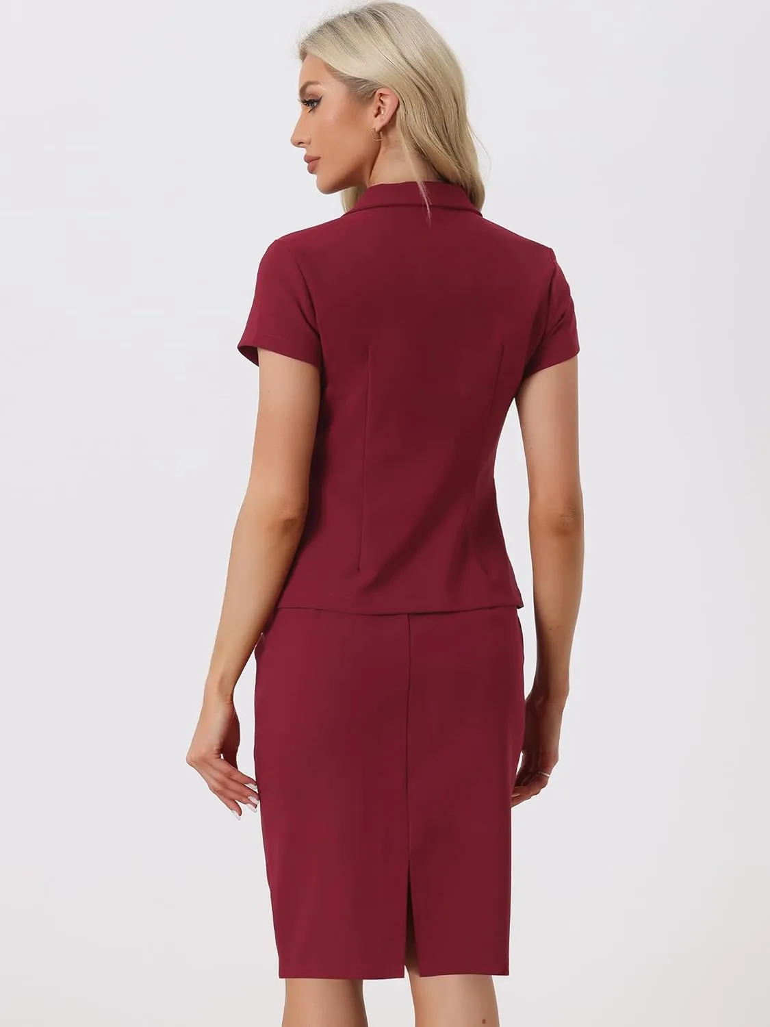 Allegra K Women's Business Skirt Suit Set Work Office Short Sleeve Blazer Jacket Pencil Skirt