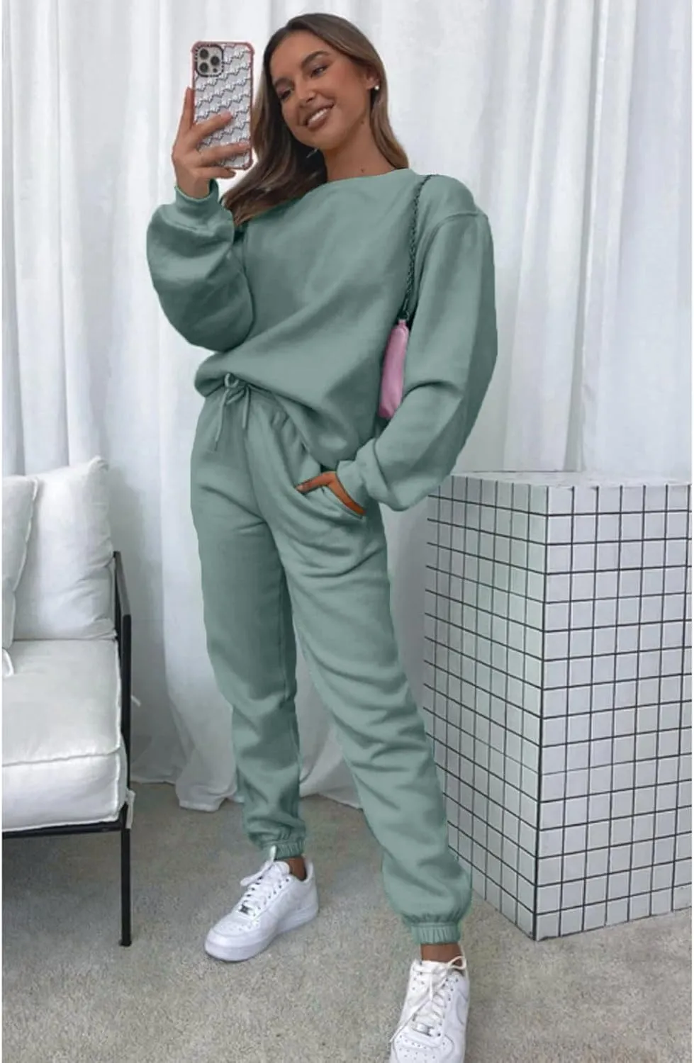 Alunzoem Jogger Sets for Women 2 Piece Sweatsuit Outfits Long Sleeve Pullover Sweatshirt Pants Set Tracksuit