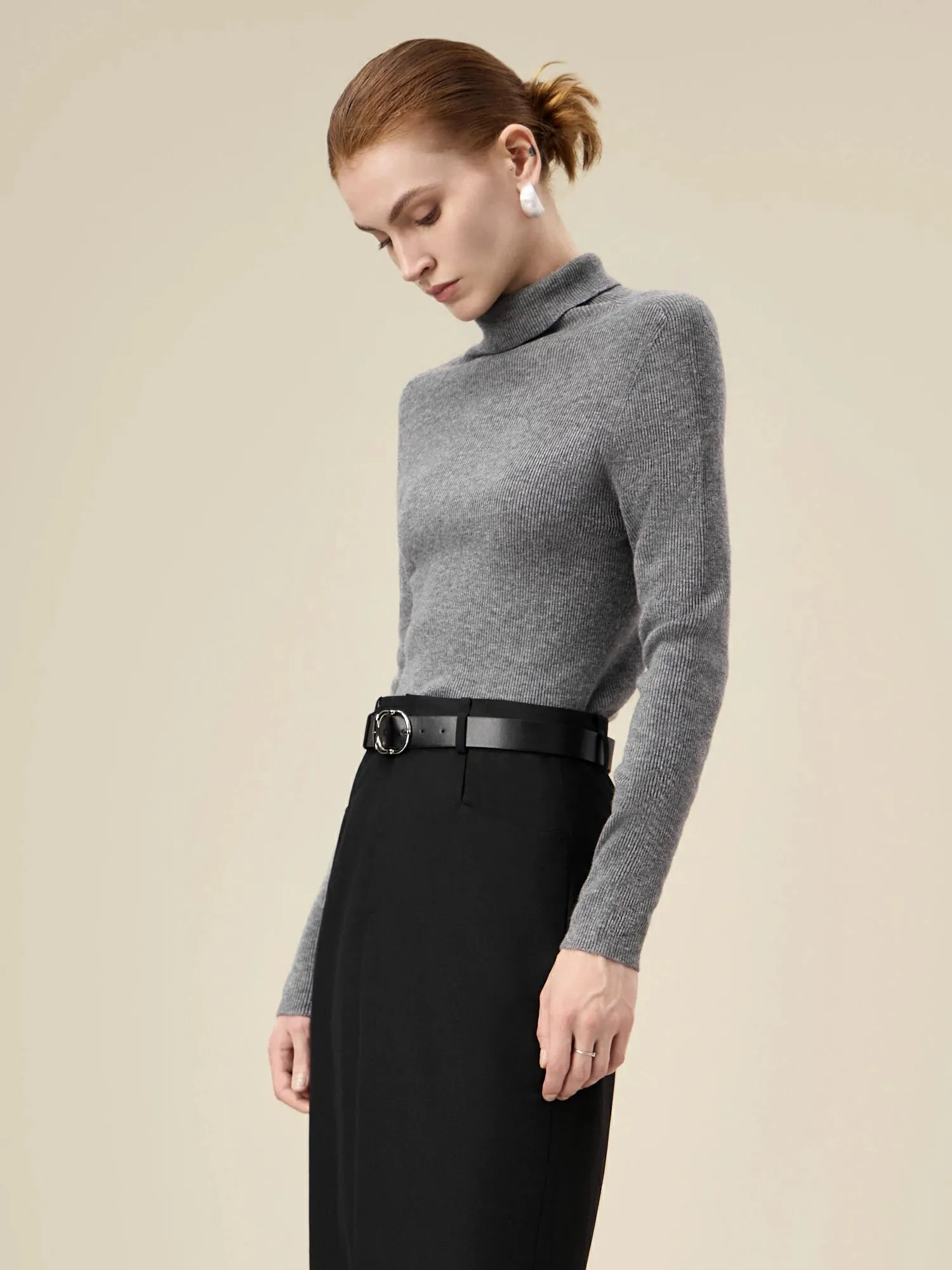 Amoretu Women's 100% Wool High Collar Knitted Sweater