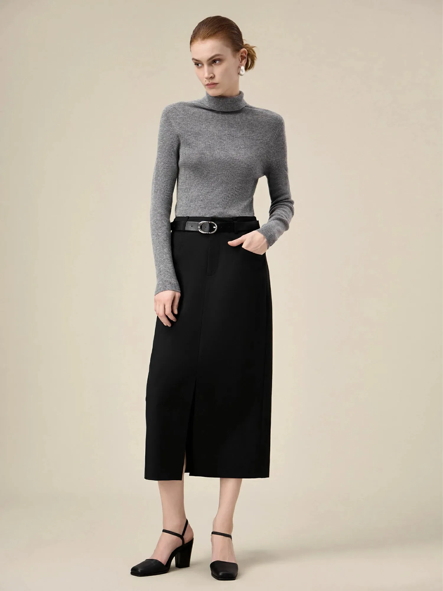 Amoretu Women's 100% Wool High Collar Knitted Sweater