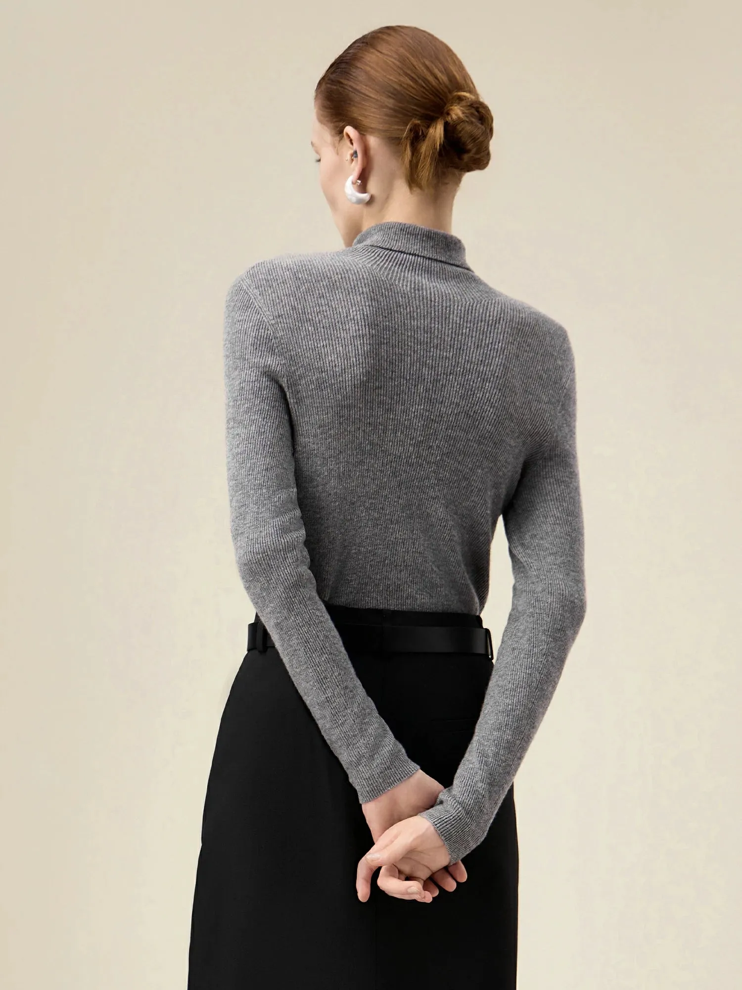 Amoretu Women's 100% Wool High Collar Knitted Sweater