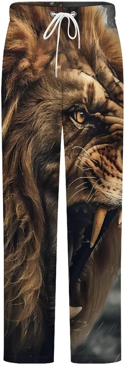 Animal Lion 3D Print Women's Pajama Pants Fleece Warm Pj Bottoms Sleepwear Lounge Pants Loungewear