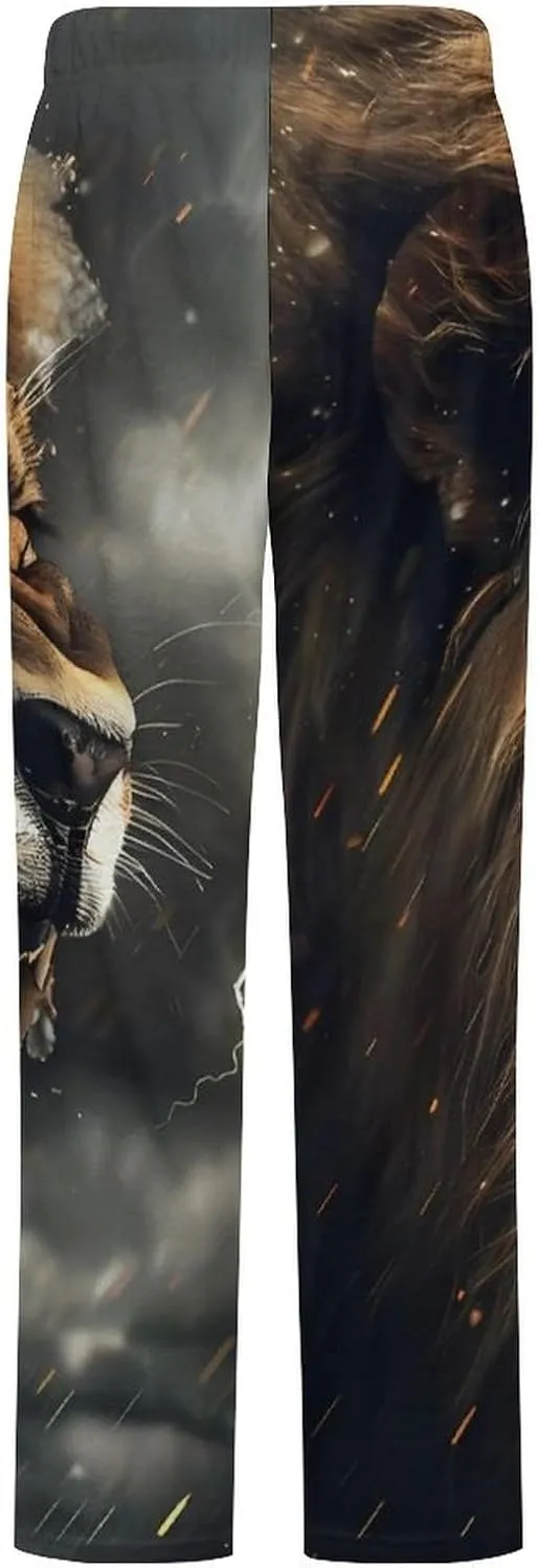Animal Lion 3D Print Women's Pajama Pants Fleece Warm Pj Bottoms Sleepwear Lounge Pants Loungewear