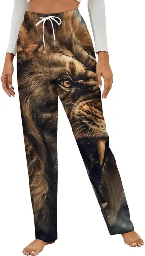 Animal Lion 3D Print Women's Pajama Pants Fleece Warm Pj Bottoms Sleepwear Lounge Pants Loungewear