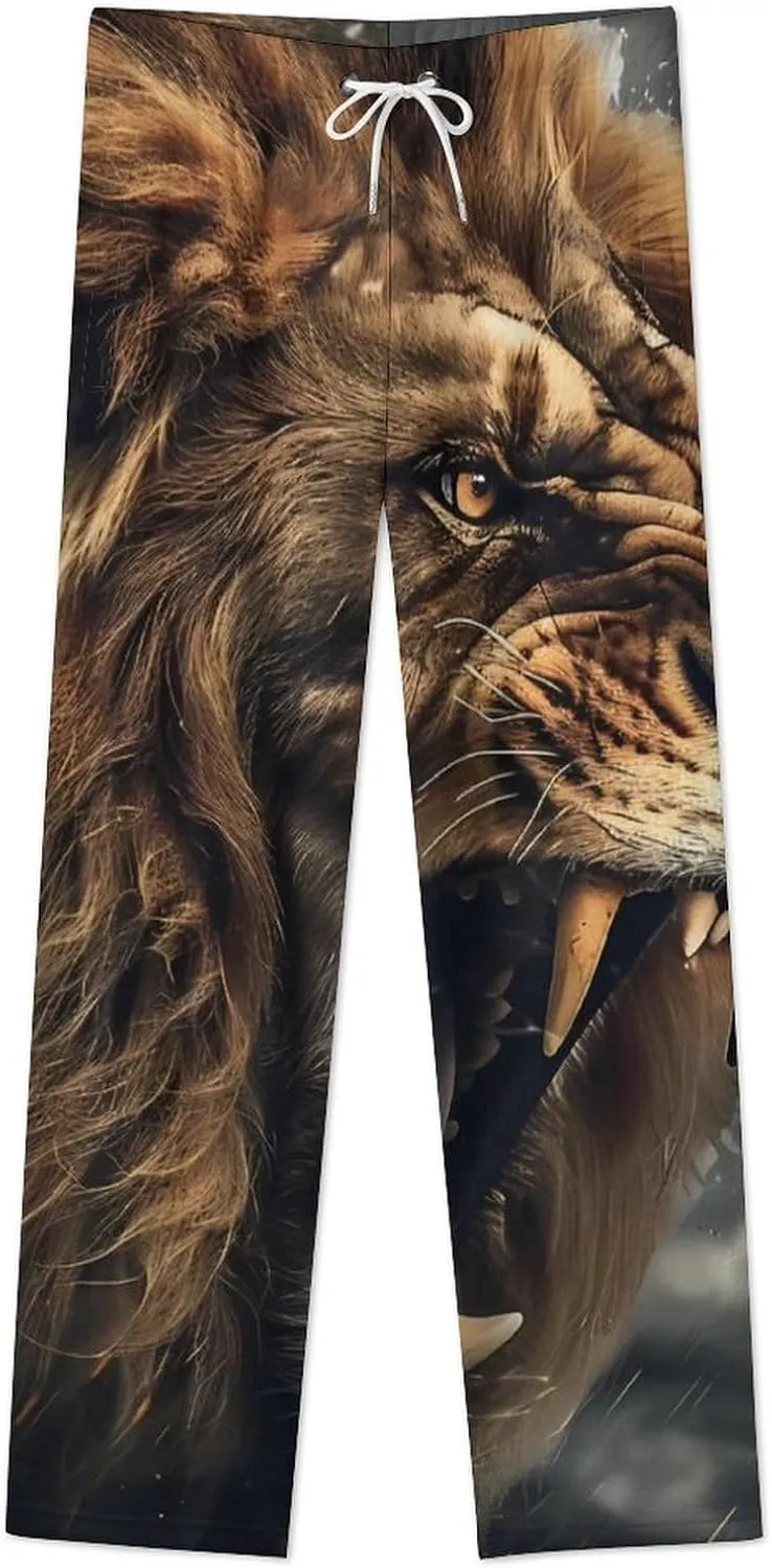 Animal Lion 3D Print Women's Pajama Pants Fleece Warm Pj Bottoms Sleepwear Lounge Pants Loungewear