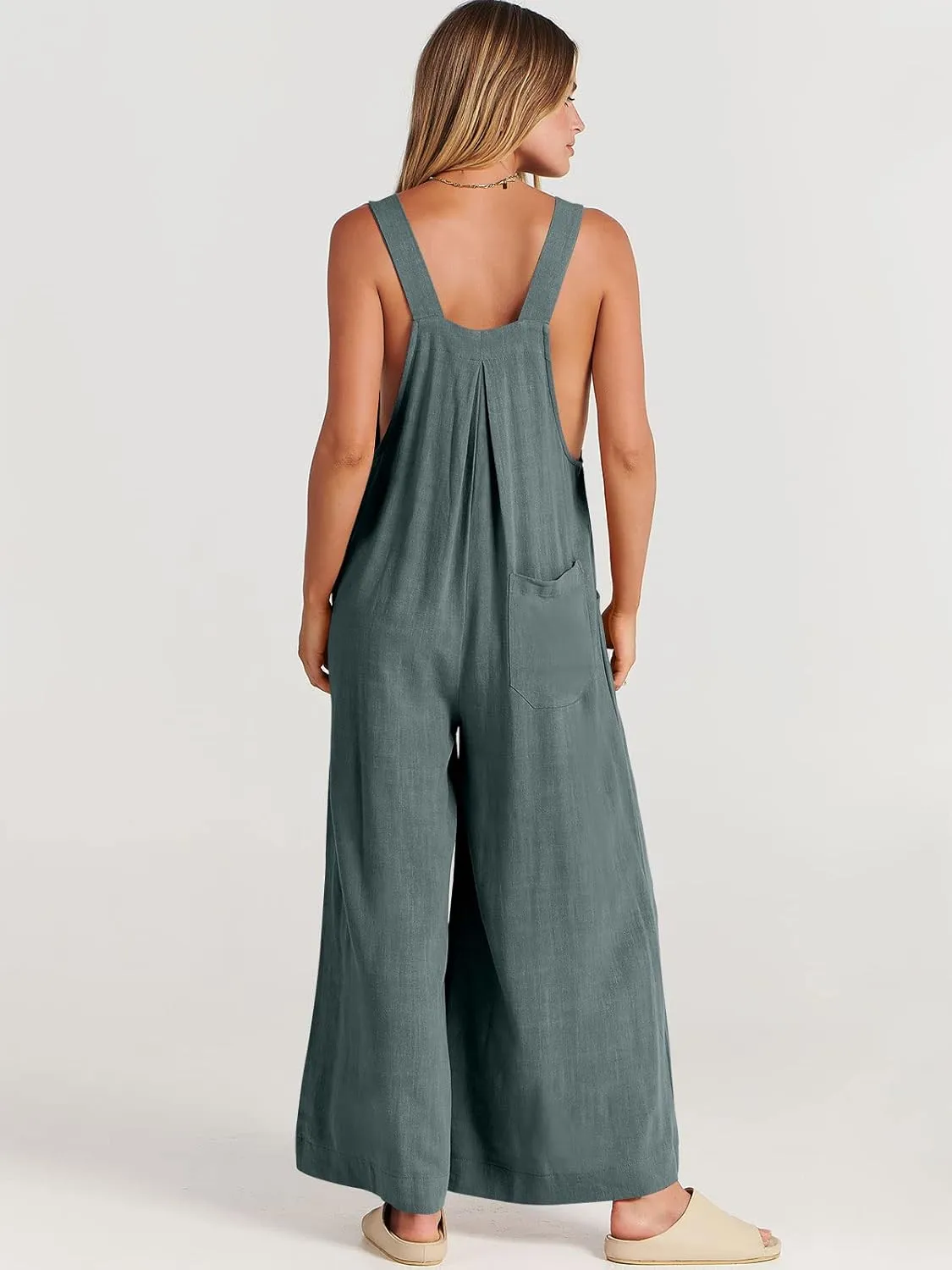 ANRABESS Womens Jumpsuits Overalls Wide Leg Casual Summer Outfits Linen Rompers Jumpers Sleeveless Straps 2025 Clothes