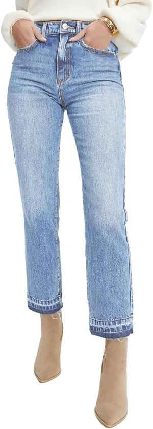 Astylish Womens High Waisted Straight Leg Ankle Jeans Casual Stretch Denim Pants