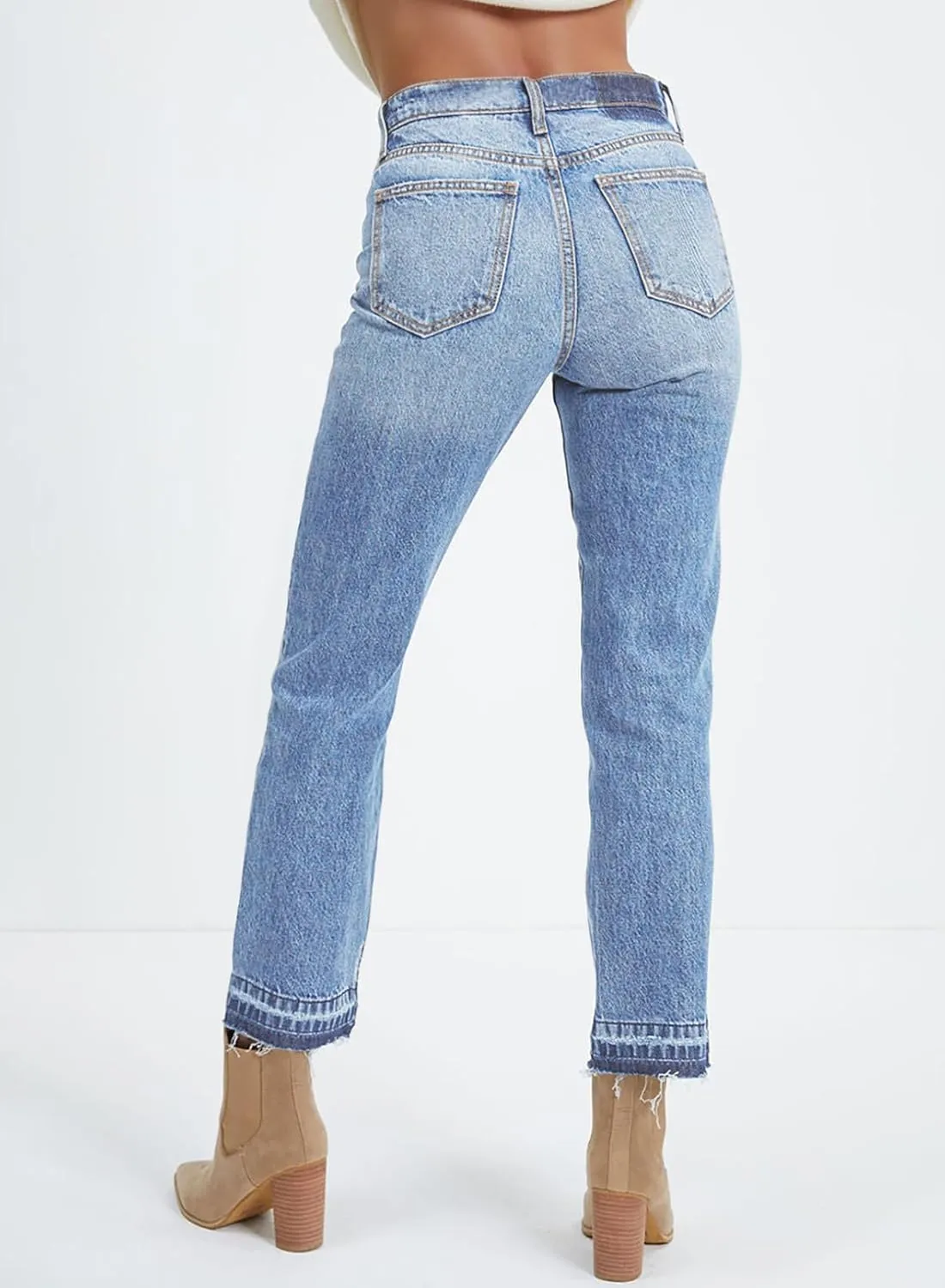 Astylish Womens High Waisted Straight Leg Ankle Jeans Casual Stretch Denim Pants