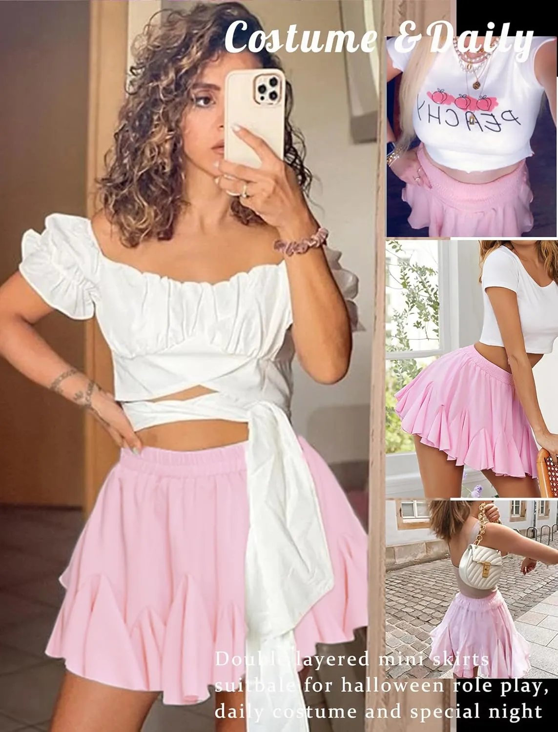 Avidlove Women's Pleated Skater Skirt Basic Casual High Waisted Ruffles Flared Mini Lingerie Skirts