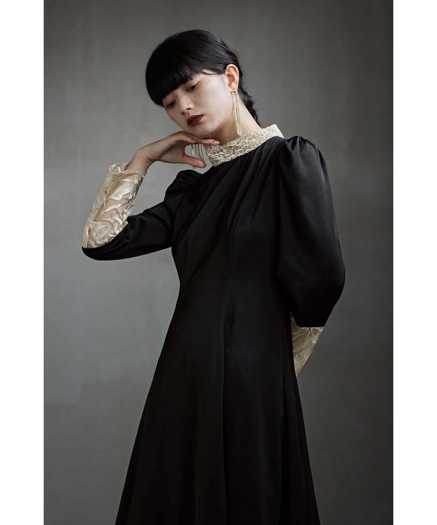 Back embroidery flared dress