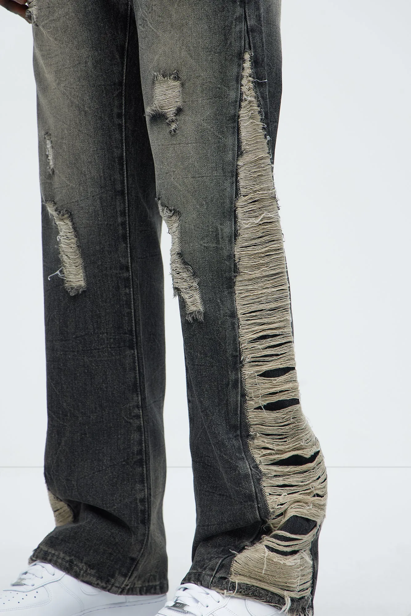 Back In The Valley Distressed Stacked Slim Flare Jeans - Black Wash