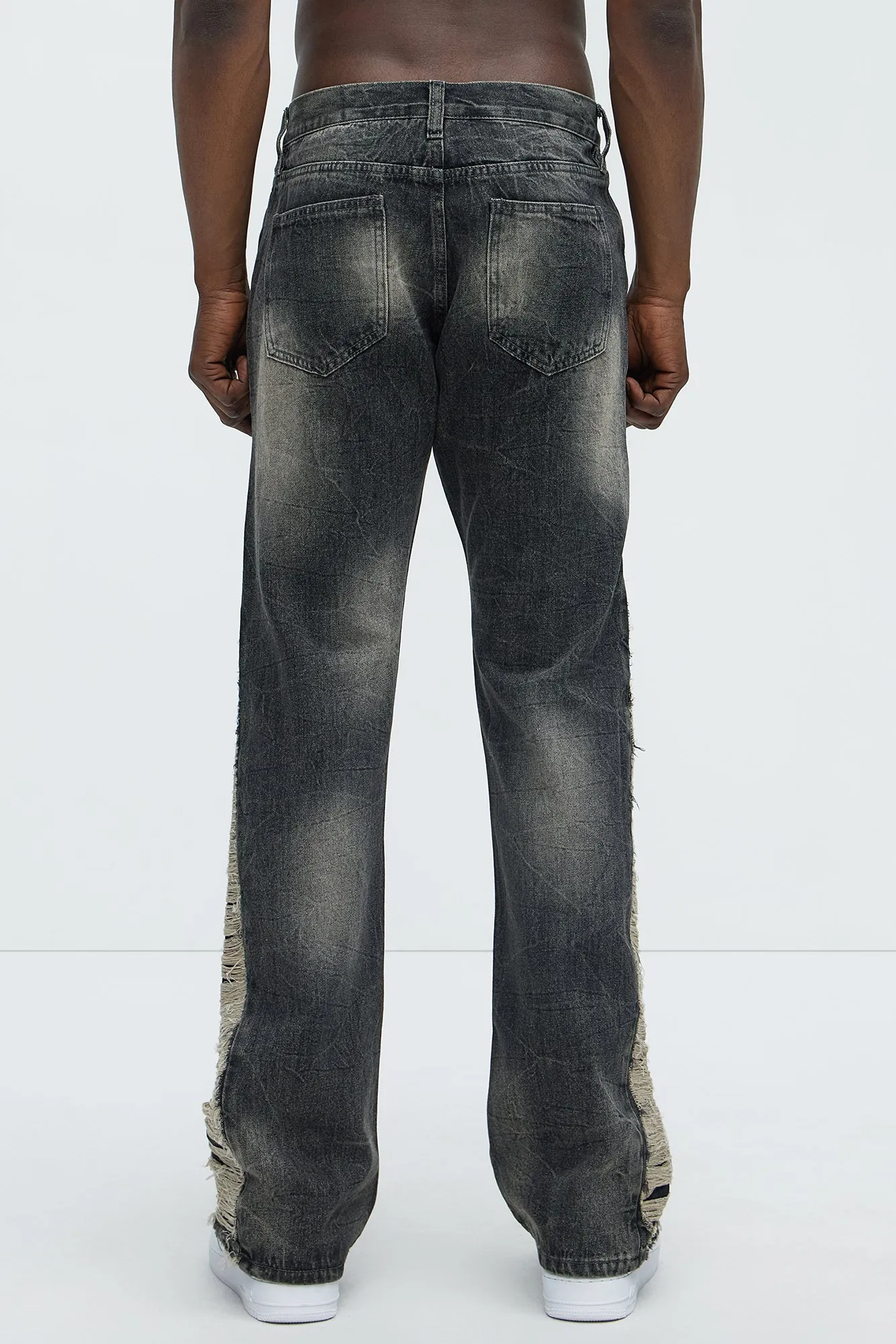 Back In The Valley Distressed Stacked Slim Flare Jeans - Black Wash