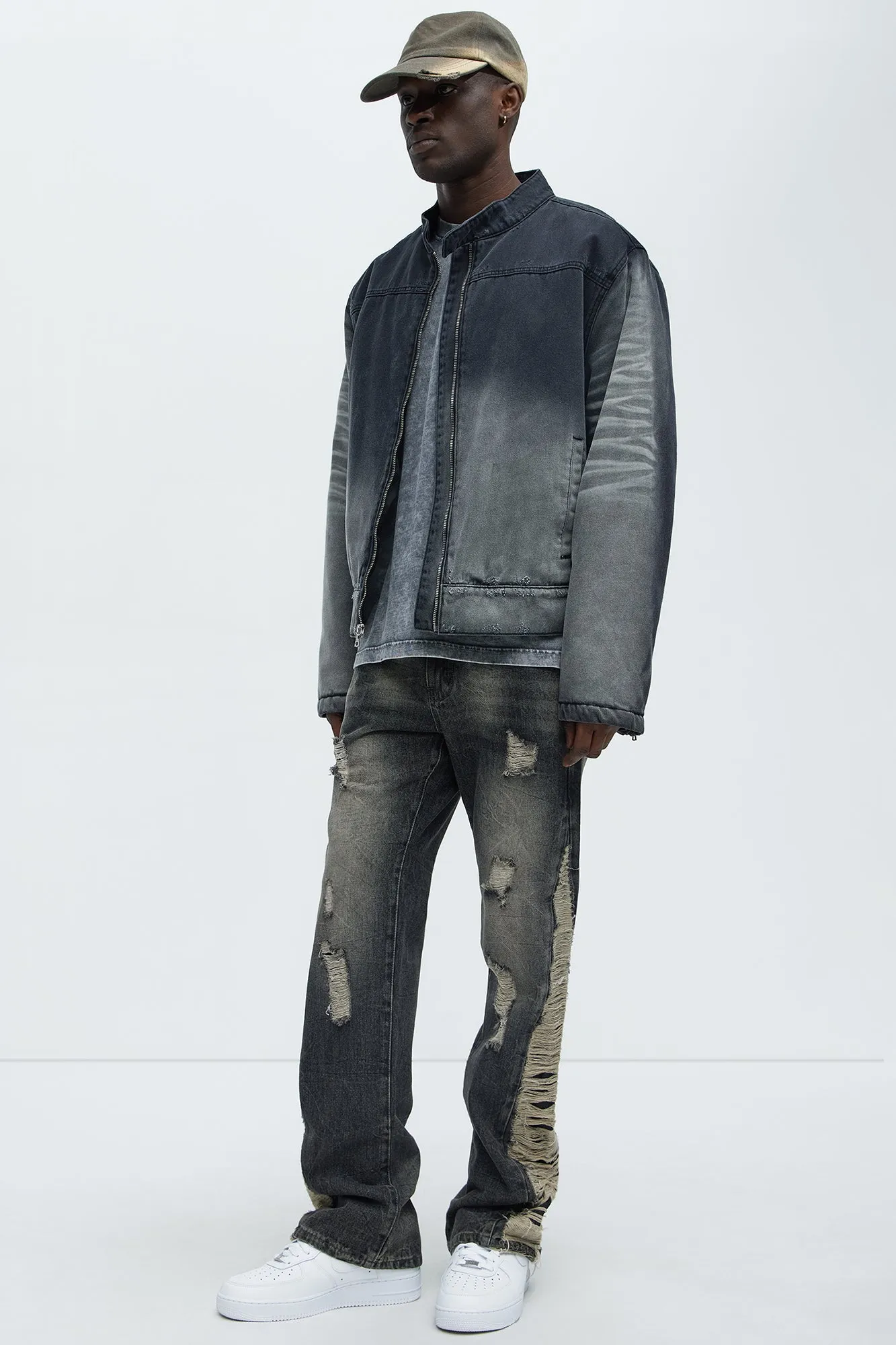 Back In The Valley Distressed Stacked Slim Flare Jeans - Black Wash