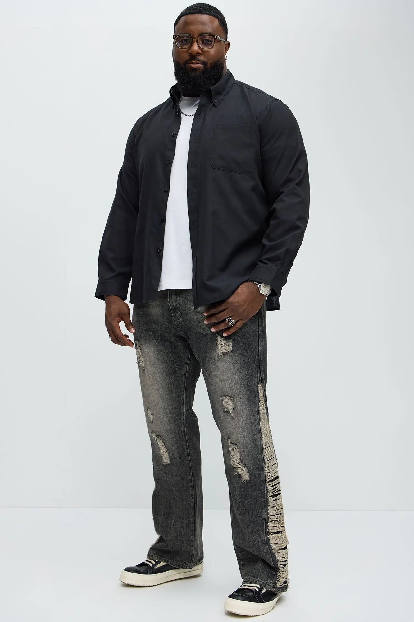 Back In The Valley Distressed Stacked Slim Flare Jeans - Black Wash