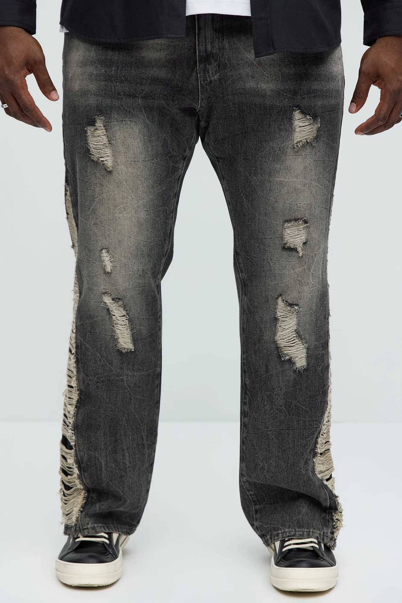 Back In The Valley Distressed Stacked Slim Flare Jeans - Black Wash