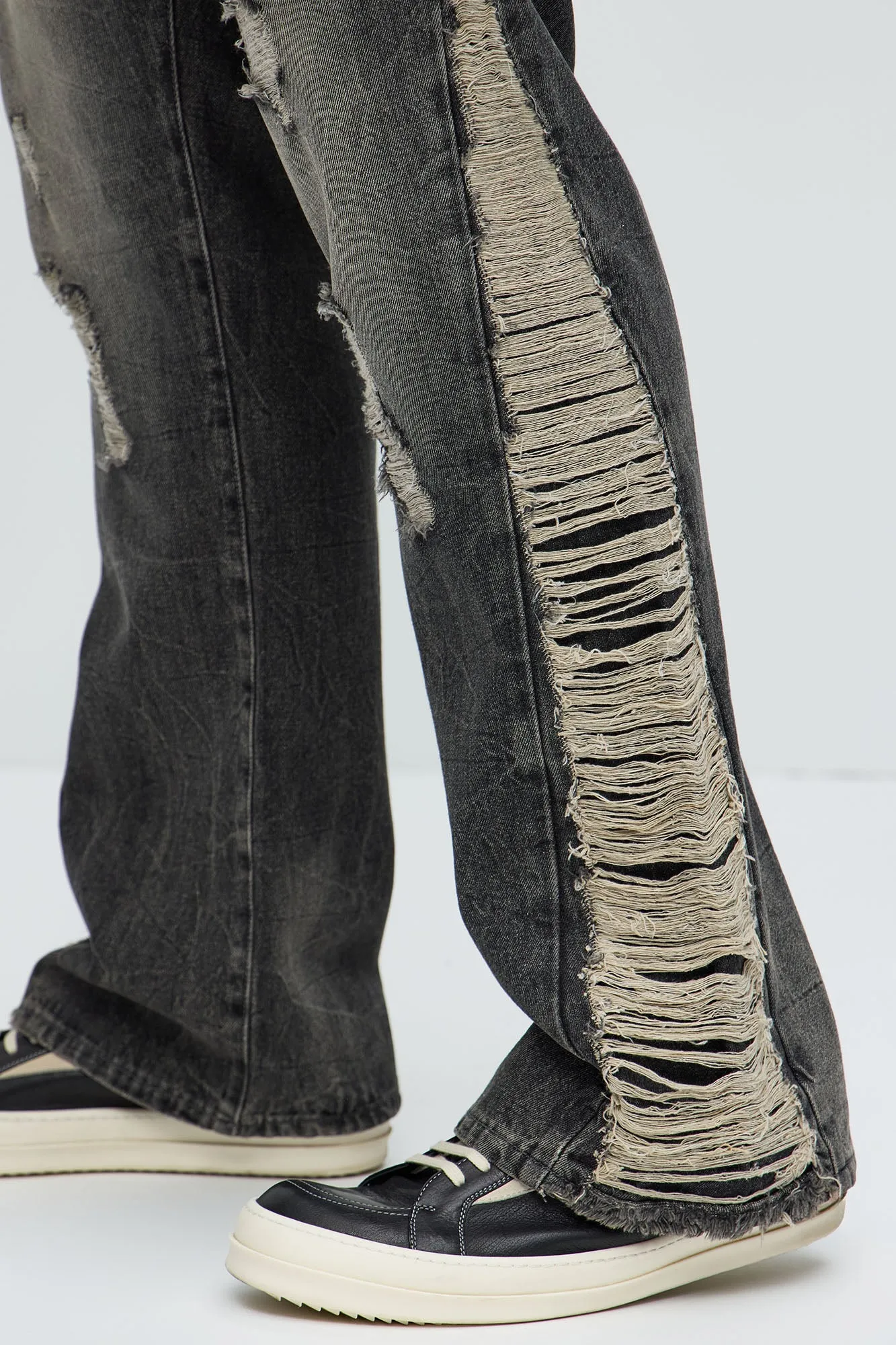 Back In The Valley Distressed Stacked Slim Flare Jeans - Black Wash