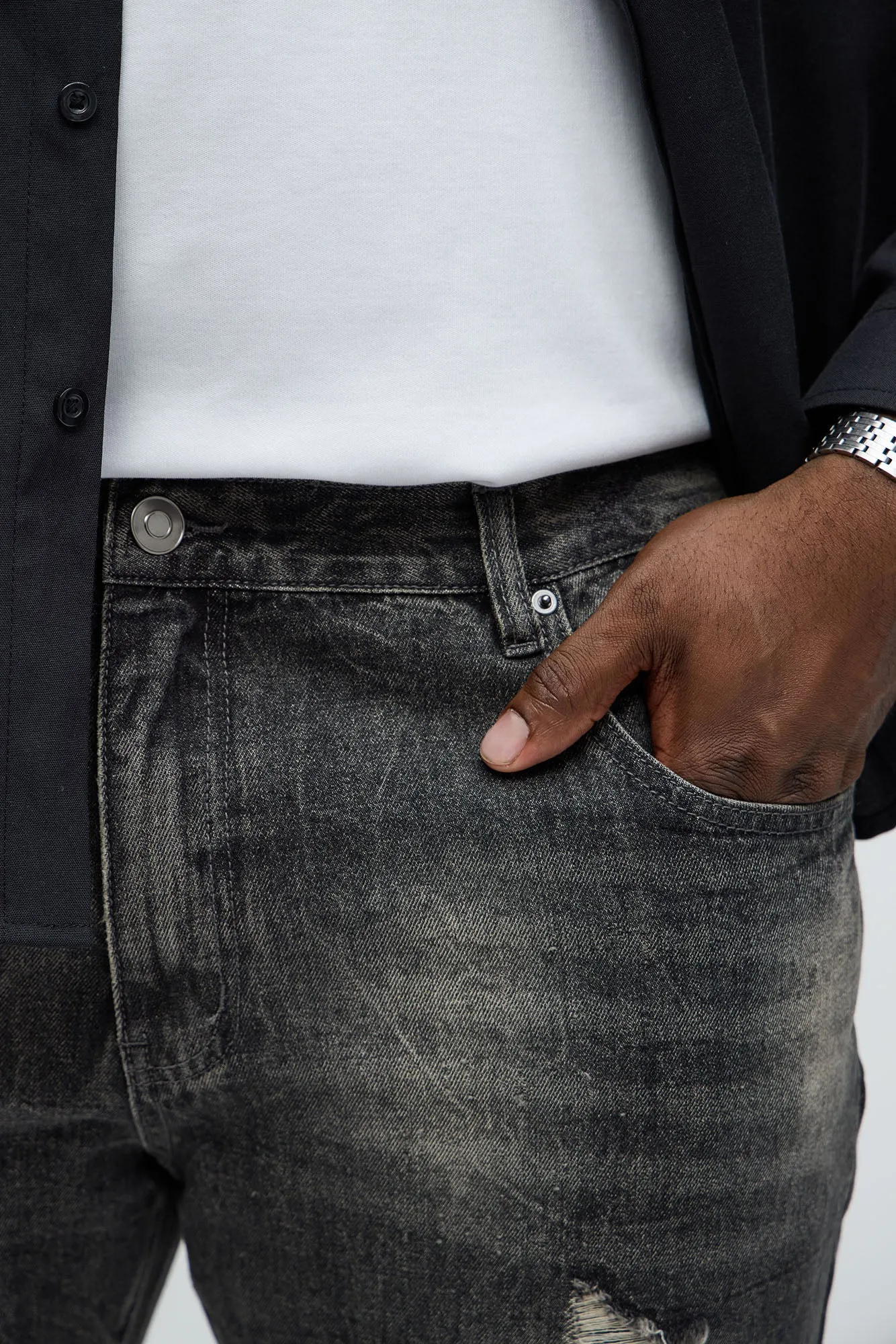 Back In The Valley Distressed Stacked Slim Flare Jeans - Black Wash