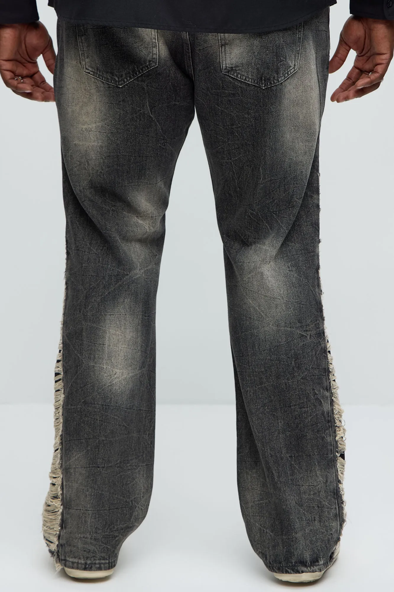 Back In The Valley Distressed Stacked Slim Flare Jeans - Black Wash