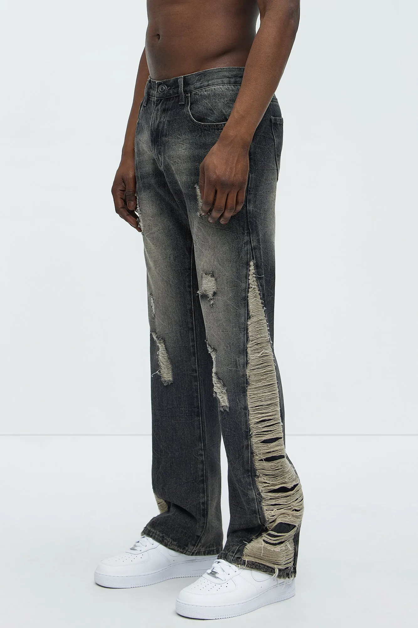 Back In The Valley Distressed Stacked Slim Flare Jeans - Black Wash