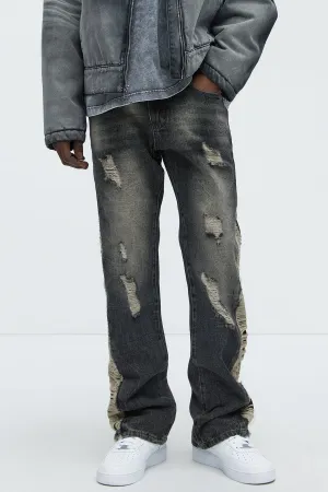 Back In The Valley Distressed Stacked Slim Flare Jeans - Black Wash