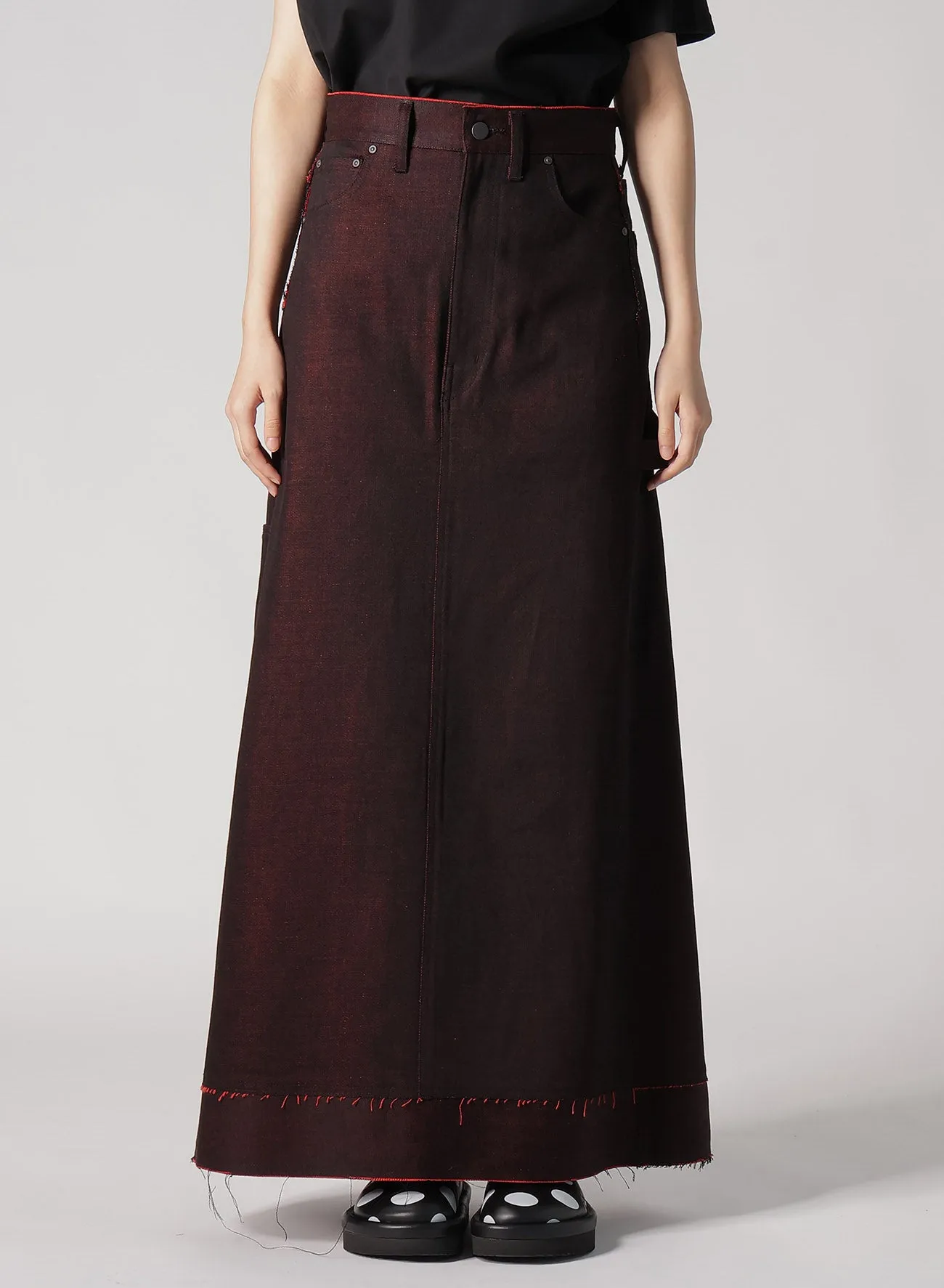 BACK RED BLACK DENIM SKIRT