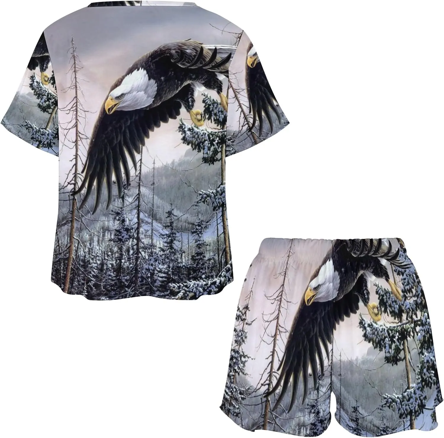 Bald Eagle Pajama Set for Women 2 Piece Sleepwear Loungewear Short Sleeve PJ S