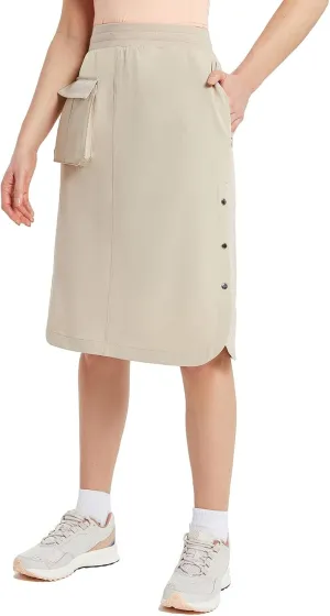 baleaf Women's Long Casual Skirt Pocket with Slit 26.5" Midi Calf Length Elastic Waist Stretch for Travel
