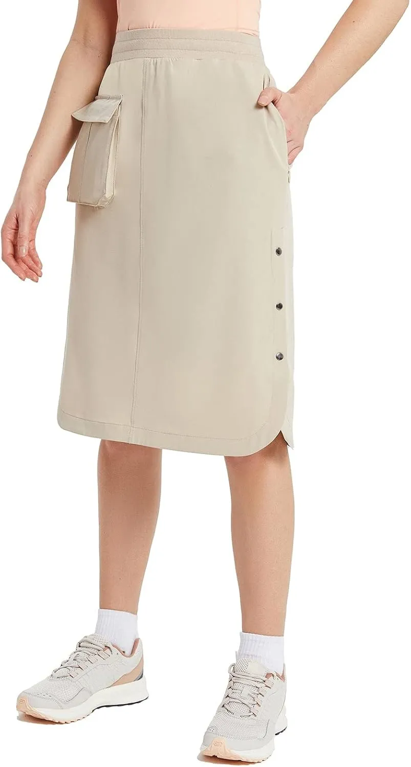 baleaf Women's Long Casual Skirt Pocket with Slit 26.5" Midi Calf Length Elastic Waist Stretch for Travel