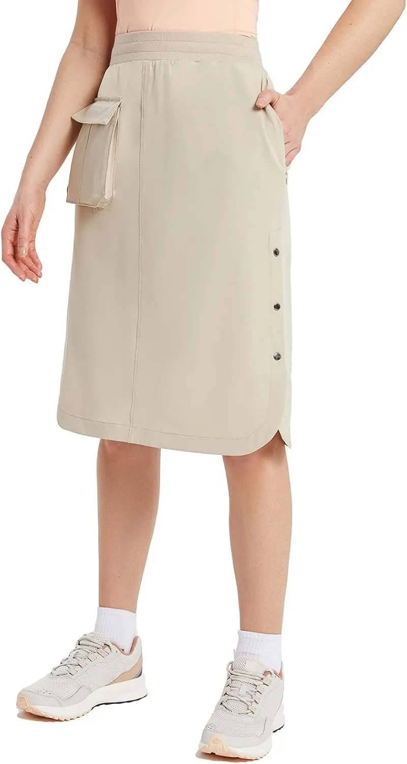 baleaf Women's Long Casual Skirt Pocket with Slit 26.5" Midi Calf Length Elastic Waist Stretch for Travel