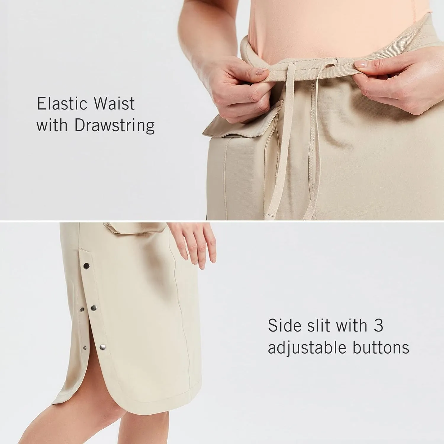 baleaf Women's Long Casual Skirt Pocket with Slit 26.5" Midi Calf Length Elastic Waist Stretch for Travel