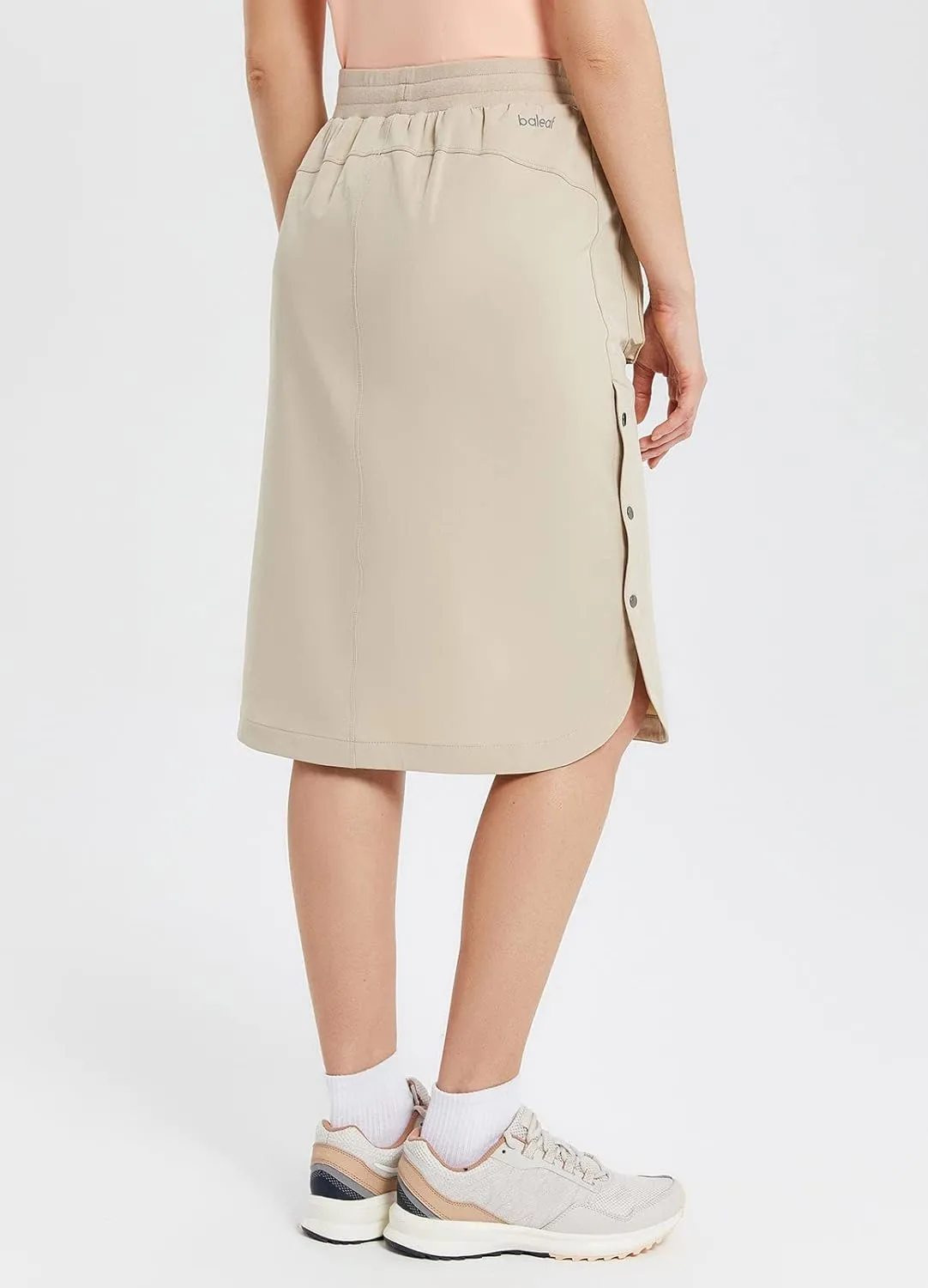 baleaf Women's Long Casual Skirt Pocket with Slit 26.5" Midi Calf Length Elastic Waist Stretch for Travel