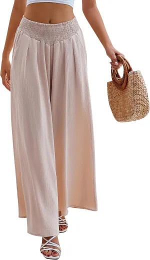 BMJL Women's 2024 Wide Leg Lounge Pants with Pockets Summer High Waisted Casual Palazzo Pants in Beige, S, M, L, XL