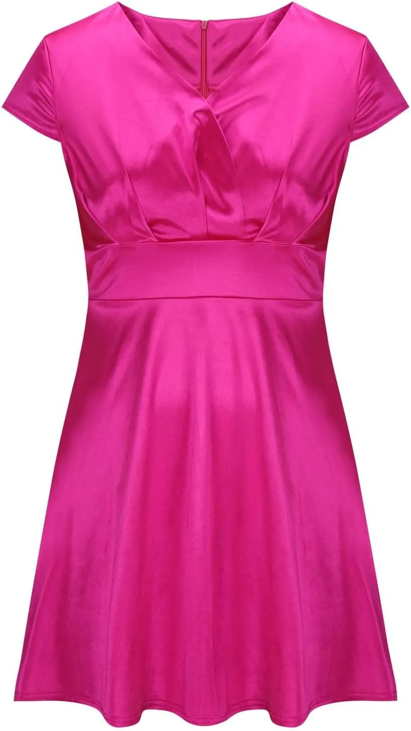 Borniu Women 2025 Summer Cap Sleeve Dresses Solid Solor Casual Beach Mini Dresses Beach Vocation A-Line Flowy Swing Sundress