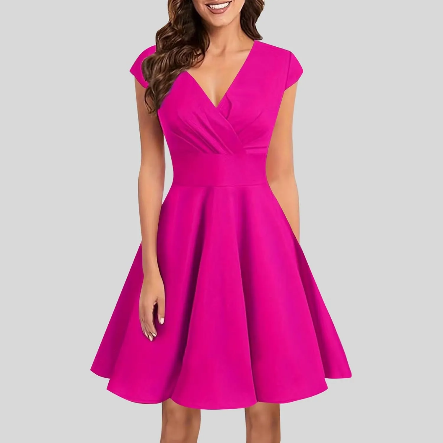Borniu Women 2025 Summer Cap Sleeve Dresses Solid Solor Casual Beach Mini Dresses Beach Vocation A-Line Flowy Swing Sundress