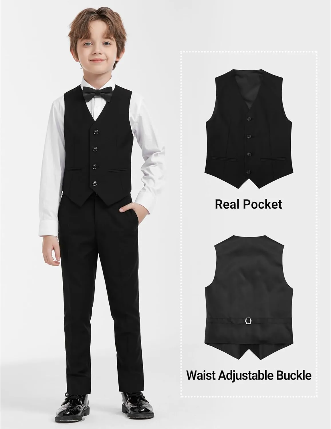 Boys Formal Suits Set, from Toddlers to Teen, Adjustable Waist, with Suspenders