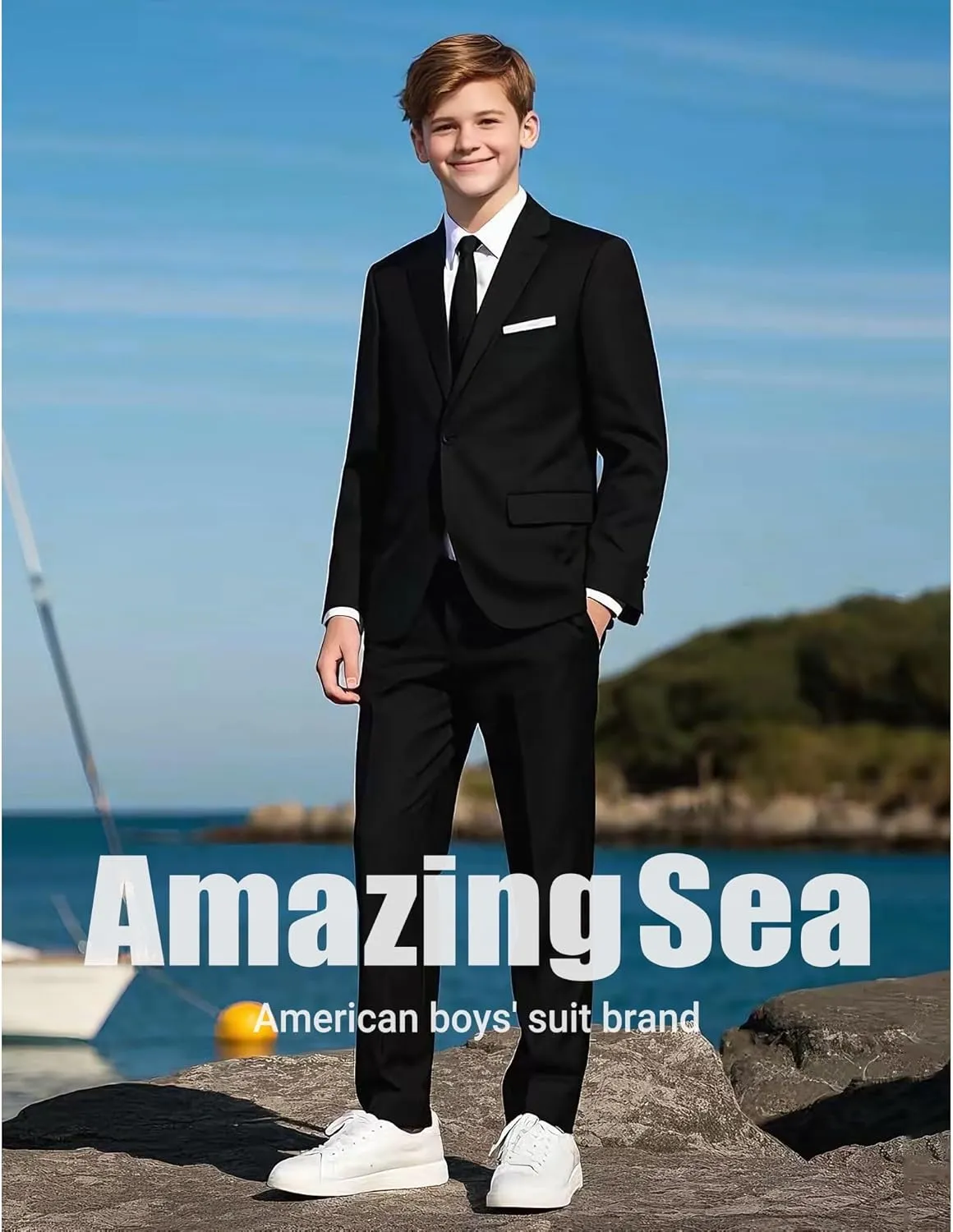 Boys Formal Suits Set, from Toddlers to Teen, Adjustable Waist, with Suspenders