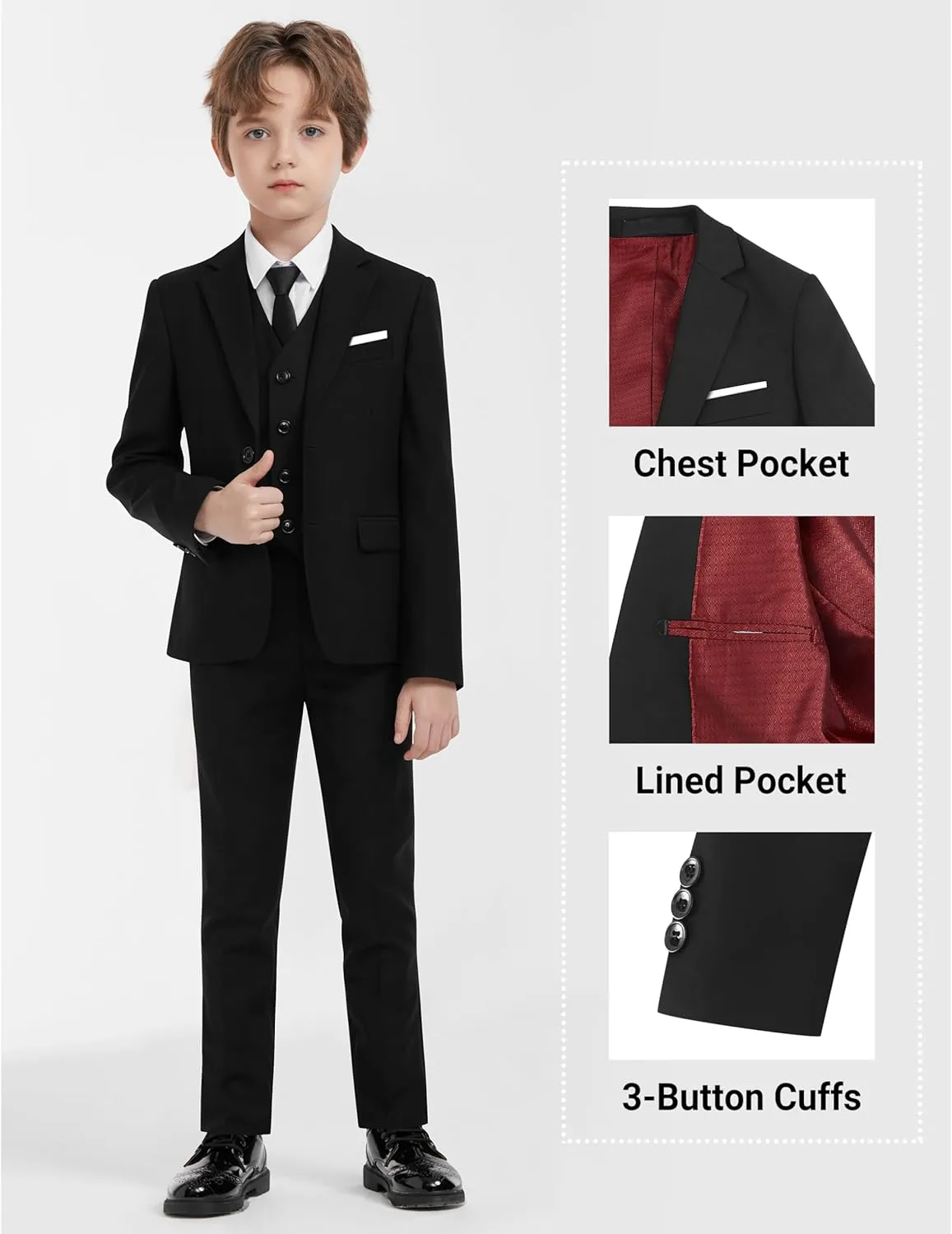 Boys Formal Suits Set, from Toddlers to Teen, Adjustable Waist, with Suspenders