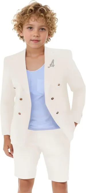 Boys Shorts Suit for Summer 2 Piece Slim Fit Double Breasted Beach Wedding Tuxedo Kids Formal Suit Outfit