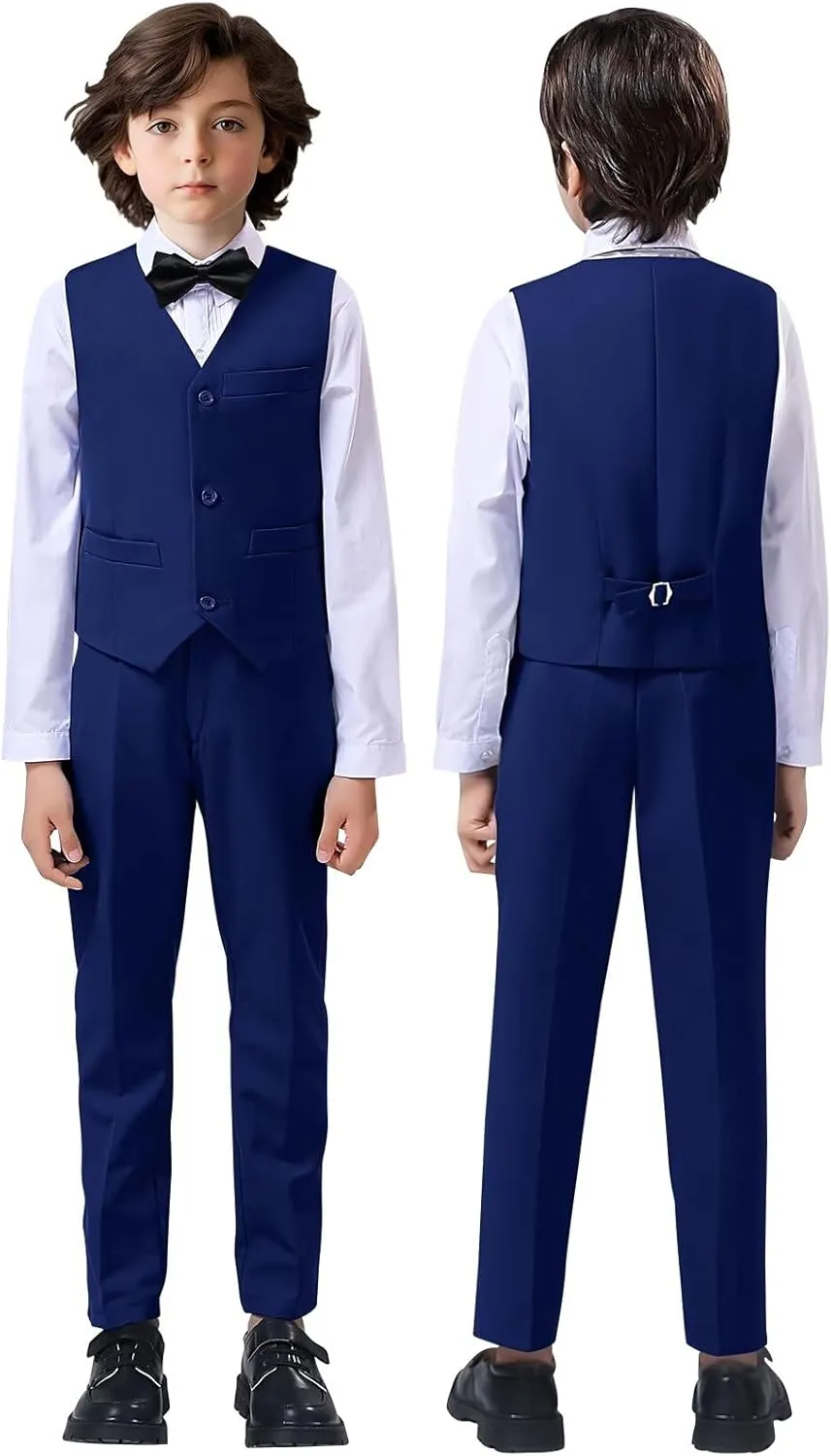Boys Suit 4-Pieces Toddler Tuxedo Vest Pants Set Suits for Boys Communion Dress Clothes Ring Bearer Outfit