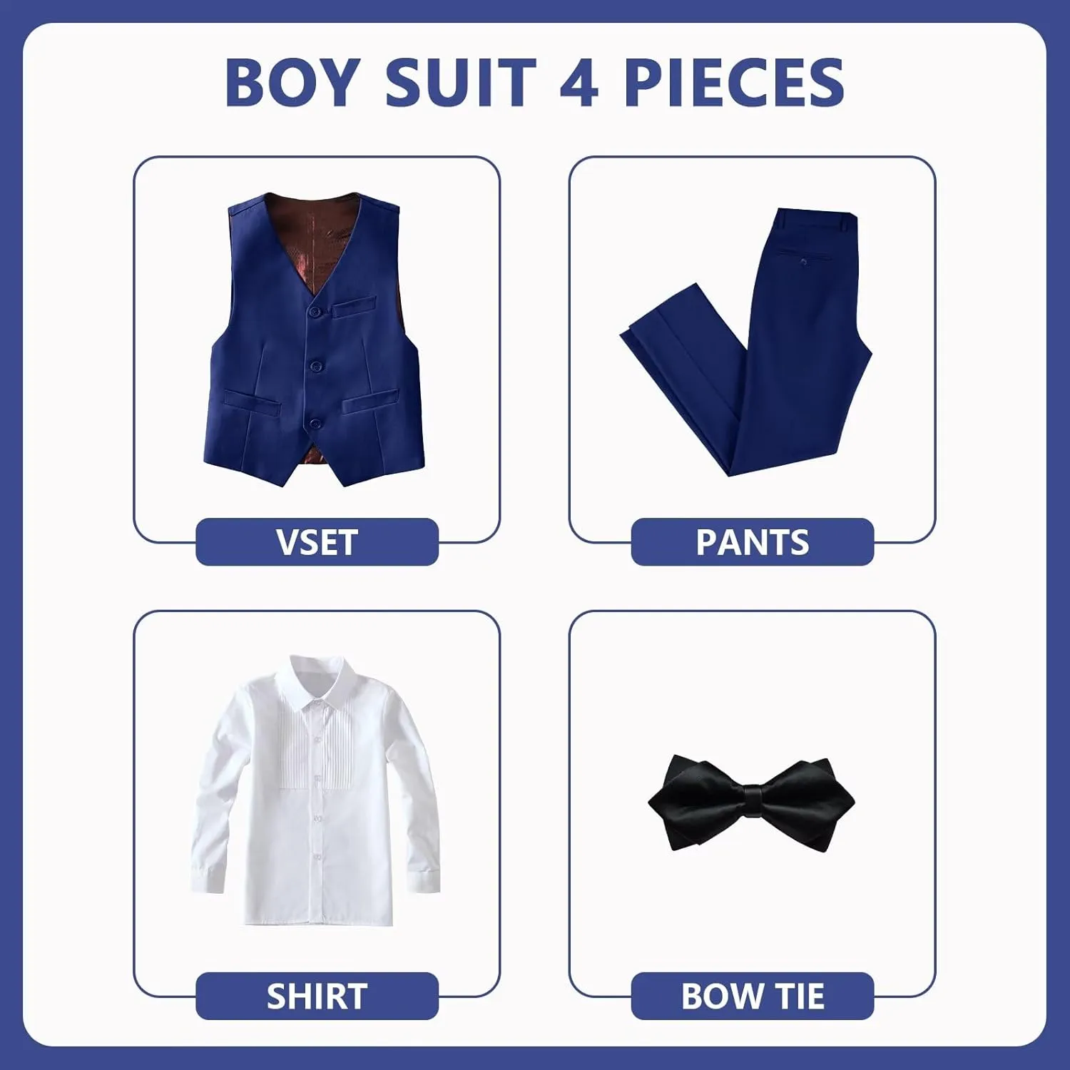 Boys Suit 4-Pieces Toddler Tuxedo Vest Pants Set Suits for Boys Communion Dress Clothes Ring Bearer Outfit