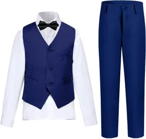 Boys Suit 4-Pieces Toddler Tuxedo Vest Pants Set Suits for Boys Communion Dress Clothes Ring Bearer Outfit
