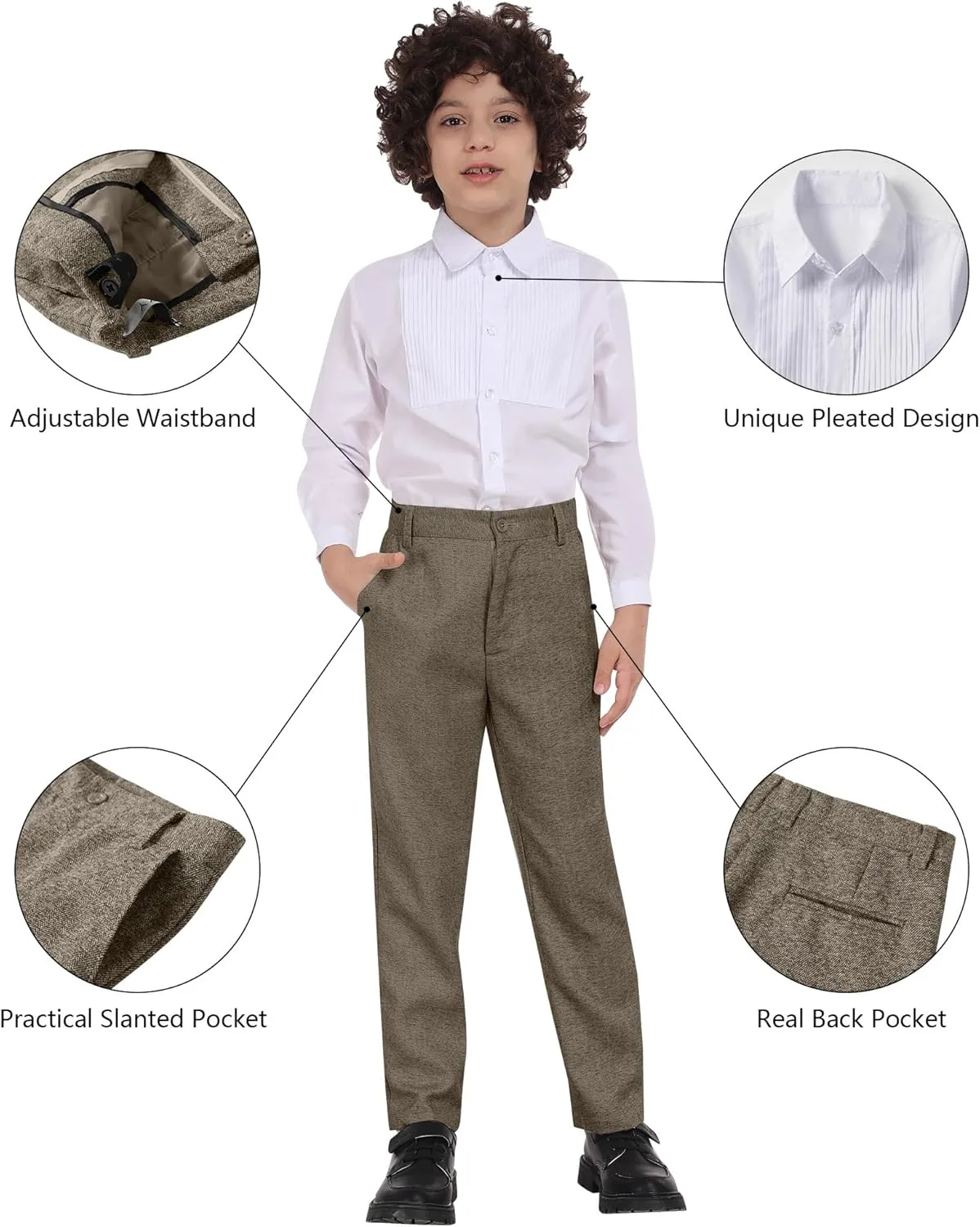 Boys Suit 6pcs Tweed Herringbone Suits for Kids Slim Fit Tuxedo Formal Jacket Wedding Shirt Blazer Vest Pants Set with Tie