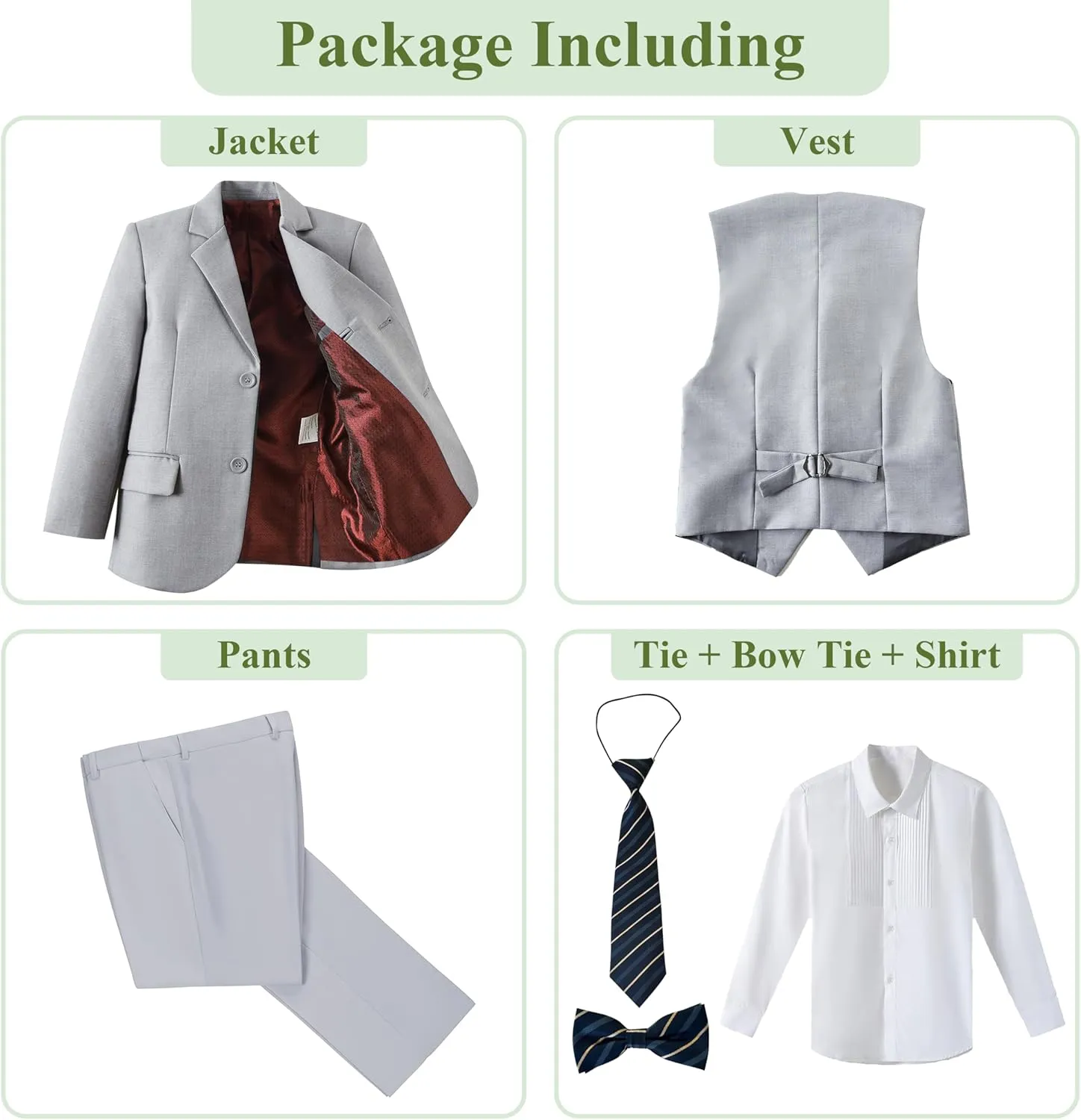 Boys Suit for Kids 6 Pieces Formal Dresswear Set Teen Boys Tuxedo Suits for Wedding Graduation
