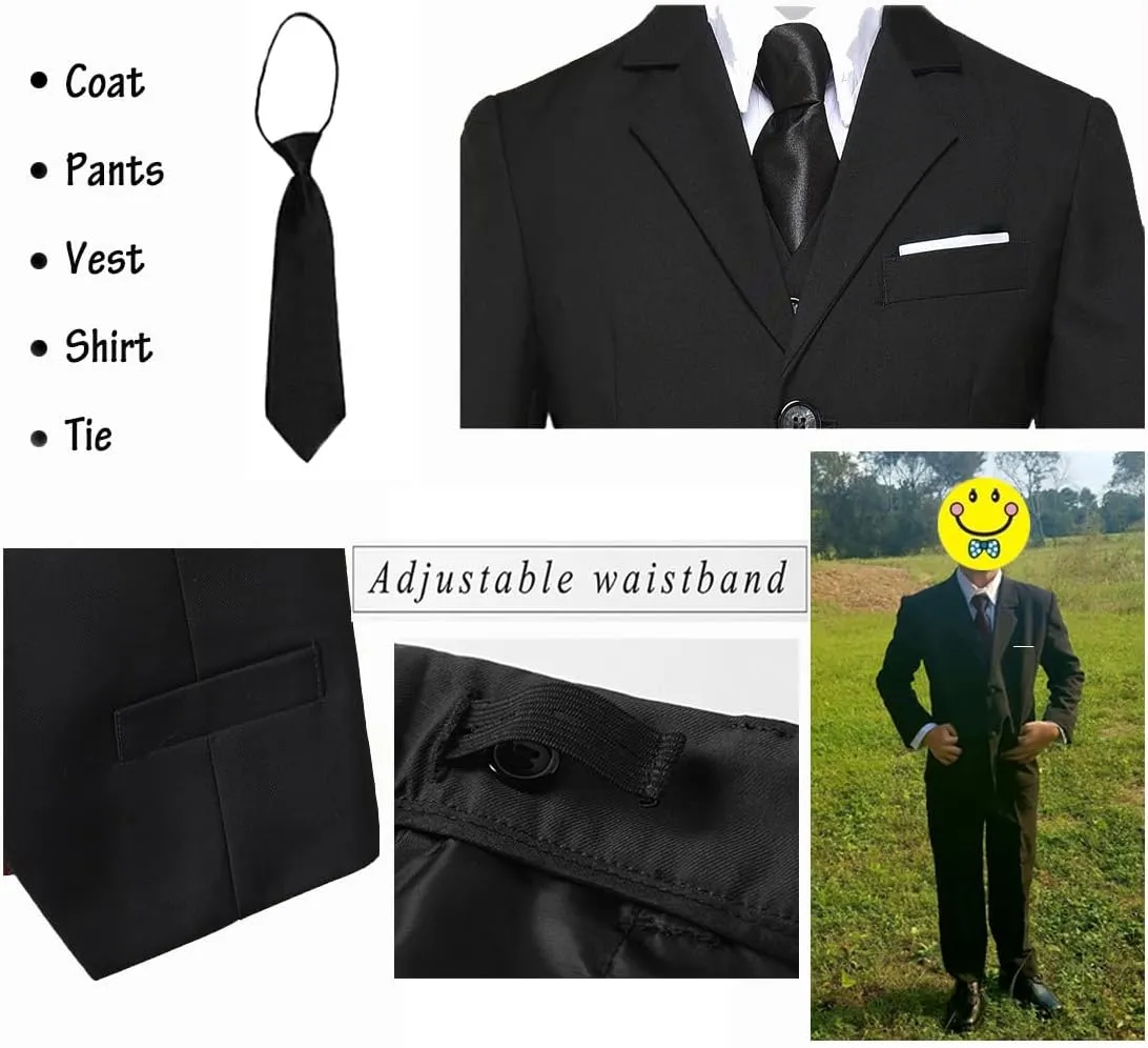 Boys Suits 5 Piece Slim Fit Suit for Kids Formal Ring Bearer Suits