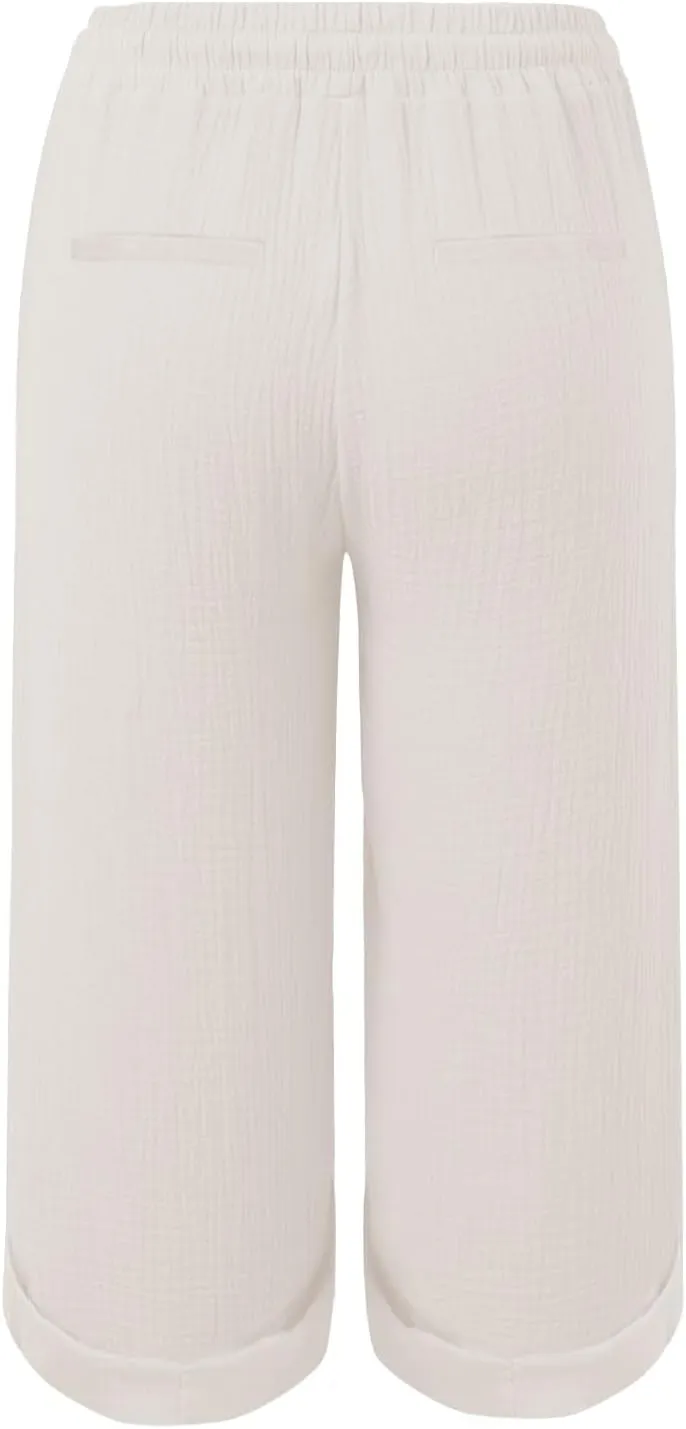 Capri Pants for Women Casual 2025 Wide Leg Drawstring Elastic Waist Loose Cropped Trousers Summer Outfit with Pockets